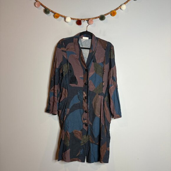 Poetry Abstract Brushstroke Button Down Linen Blend Dress - Picture 1 of 5